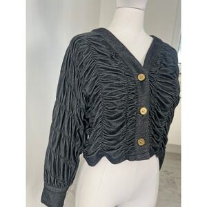 Cherry Krave Rouched Button Up Top Grunge Cardigan Cropped Jacket Size L